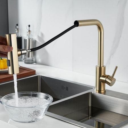 Смеситель для кухни с мультифункциональным изливом Raffine F203G, золотой сатин