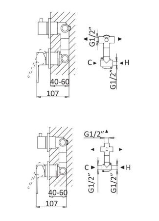 Встраиваемый  смеситель для душа на 2 выхода CEZARES NAUTIC-VDIM2-M, артикул NAUTIC-VDIM2-M-SS