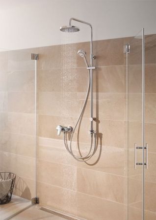 Смеситель для душа, Kludi, Pure&Solid, тип открывания воды-однорычажный, тип регулирования воды-керамический картридж, монтаж-настенный, отверстия для монтажа-2, отвод для душа G 1/2, цвет-хром, артикул 348410575