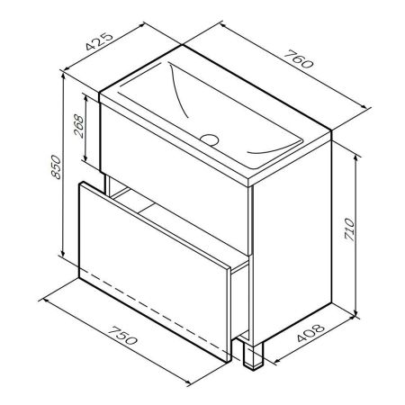 M90FSX07522GM32 GEM, База под раковину, напольная, 75 см, 2 ящика push-to-open, графит матовый, артикул M90FSX07522GM32