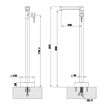 Смеситель для раковины напольный Esko SC26XL, хром