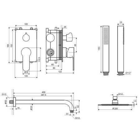 Система для душа скрытого монтажа EXCELLENT Oxalia AREX.SET.9045CR (хром), артикул AREX.SET.9045CR