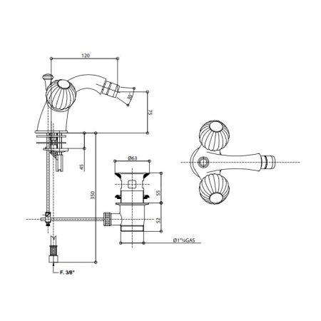Bongio Rivoli Смеситель для биде, цвет золото/хрусталь, артикул 05522OR00