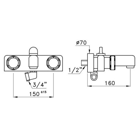 Stella Timeaster Смеситель для ванны 3267, круглая ручка d=52мм, цвет: хром, ручка черная
