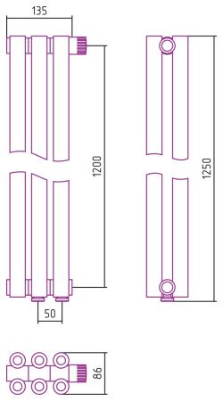 Отопительный радиатор ЭСТЕТ-00 н/ж EU50 1200х135 / 3 сек (Без покрытия), артикул 00-0322-1203