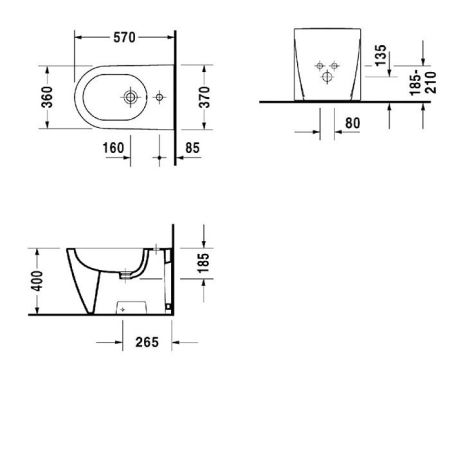 Duravit Биде напольное 570х370 мм, с 1 отв под смеситель, с креплением,цвет белый, артикул 2255100000