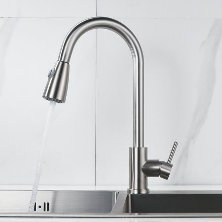 Смеситель для кухни с выдвижным изливом Raffine F213L, сатин