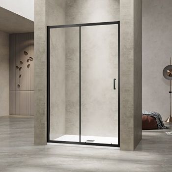 Душевая раздвижная дверь-купе в нишу PA-114B профиль черный (Прозрачное, 1100)