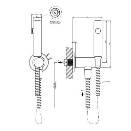 GESSI INCISO Гигиенический душ на 1/2", цвет: brushed black metal pvd