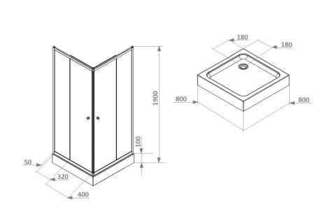 Уголок ZFQ81 душевой PARLY с поддоном (80х80х190)