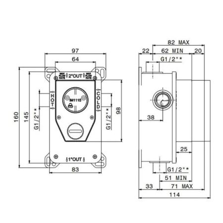 Универсальная внутренняя часть для механического смесителя на два потока для душа, артикул 10843KM.00.000
