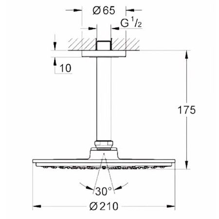 Верхний душ с кронштейном GROHE Rainshower Cosmopolitan Metal, диаметр 210 мм, потолочный кронштейн, хром (26063000)