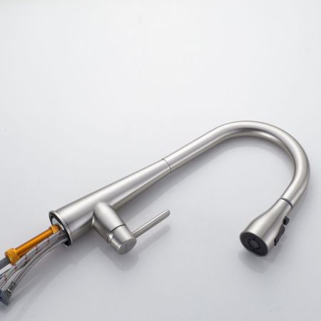 Смеситель для кухни с выдвижным изливом Shevanik S363L, сатин, артикул S363L