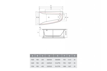 Ванна акриловая левосторонняя Vayer BOOMERANG Гл000010848, 160x90, артикул Гл000010848