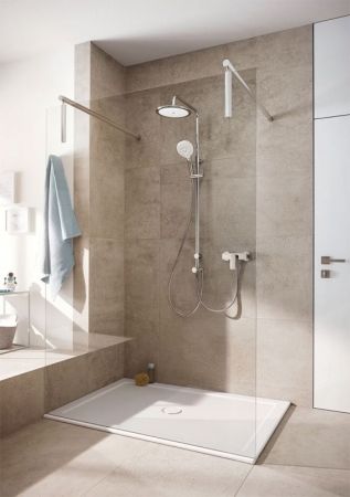 Смеситель для душа, Kludi, Pure&Style, тип открывания воды-однорычажный, тип регулирования воды-керамический картридж, монтаж-настенный, отверстия для монтажа-2, отвод для душа G 1/2, цвет-хром, артикул 408410575