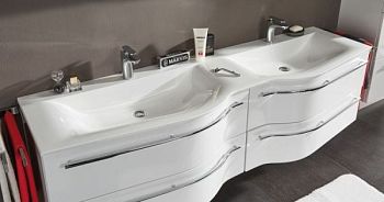 Puris Swing, двойная раковина из минерального литья с тонким бортиком (Evermite) 1800 мм, цвет белый