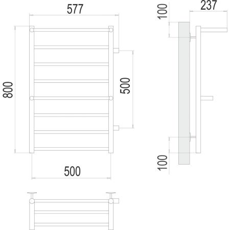 Полотенцесушитель водяной с полкой (правое подключение) Terminus Аврора П8 50х80, хром, артикул 4670078563279