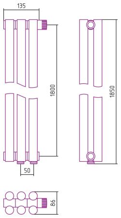 Отопительный радиатор ЭСТЕТ-11 н/ж EU50 1800х135 / 3 сек (Матовый БЕЛЫЙ)