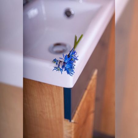 Тумба под раковину Бриклаер Форест 40 подвесная Антрацит со вставкой Пенёк, артикул 4627125414633