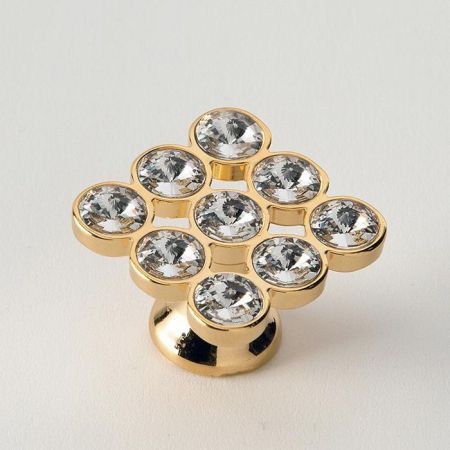 EBAN Strass Swarovski*9, ручка-кнопка для мебели, цвет: золото+Swarovski (9стразиков), артикул FACSTPO09OR