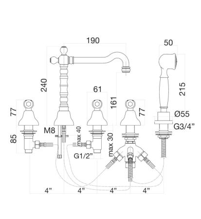 Смеситель на борт ванны Fiore COLONIALE 02CO0607, хром/золото, артикул 02CO0607