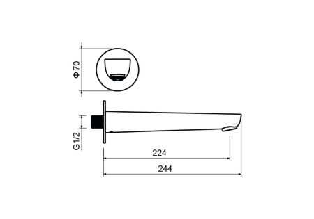 Излив для ванны 224 мм AQUATEK, матовый черный AQ1141MB БЕТТА, артикул AQ1141MB