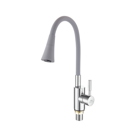 Смеситель для кухни с гибким изливом FASHUN A4053+B17, хром/серый