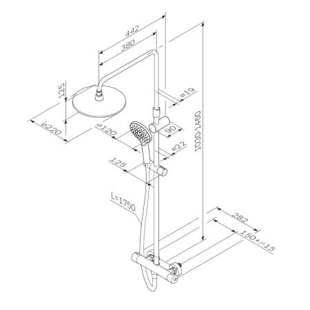 F0780422 Like,душ.система набор:см-ль д/душа термостат,верх.душ d220 мм, ручной душ 120 мм, 3 функци, артикул F0780422