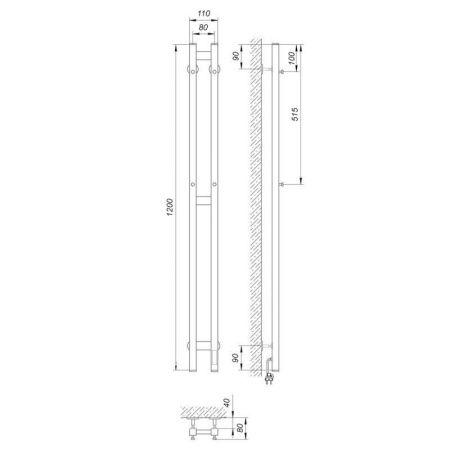 Полотенцесушитель электро "Прайм ЧКЧ 80х1200 ДУЭТ", черный муар, правый