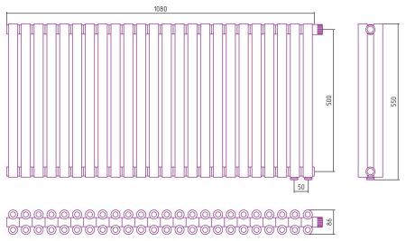 Отопительный радиатор ЭСТЕТ-00 н/ж EU50 500х1080 / 24 сек (МУАР Темный Титан), артикул 15-0322-5024