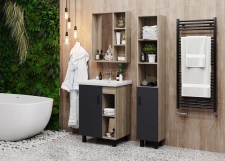 Тумба Onika Тимбер 60 напольная, серая мат./дуб сонома (ум. Фостер 60), артикул 106116