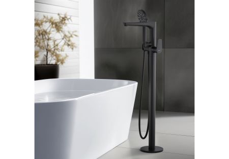 Смеситель для ванны напольный (внешняя и скрытая часть) AQUATEK, матовый черный AQ1145MB БЕТТА, артикул AQ1145MB