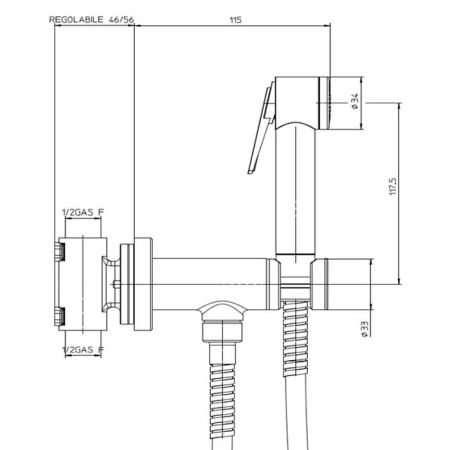 Bossini Paloma Flat  Комплект гигиенический: прогрессивный смеситель,лейка с клапаном подачи воды, шланг 1250 мм, никель шлифованный, артикул E37011B.094