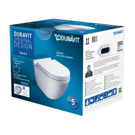 Duravit Starck 3 Комплект: подвесной унитаз Rimless 2527090000 + сиденье с микролифтом (Soft Close) 006389, артикул 45270900A1 (2527090000+006389)
