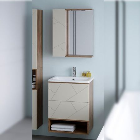 Комплект мебели для ванной Бриклаер КРИСТАЛЛ 60ZSL, латте/дуб крафт табачный, артикул КРИСТАЛЛ 60ZSL