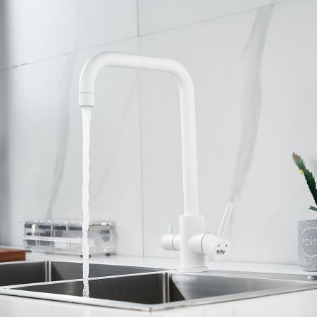 Смеситель для кухни с подключением фильтра воды Raffine F118C, белый, артикул F118C