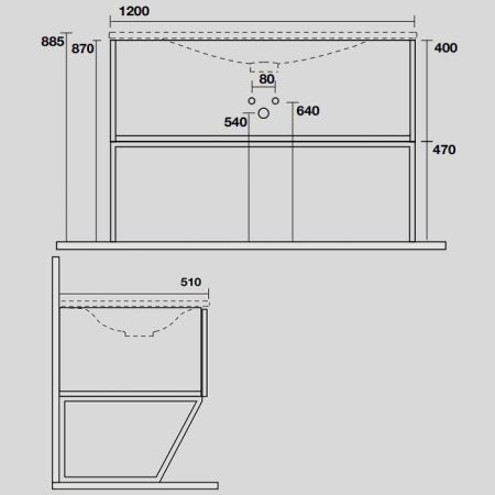 KERASAN SHAPE MOBILE База подвесная 1220х520 мм., напольный, 1 ящик, боковины черные, ножки черные матовые, фронт дуб