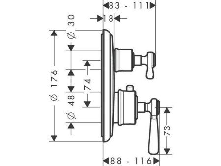 AX Montreux Встраиваемый термостат для душа, 2 потреб, (внешняя часть), цвет: хром