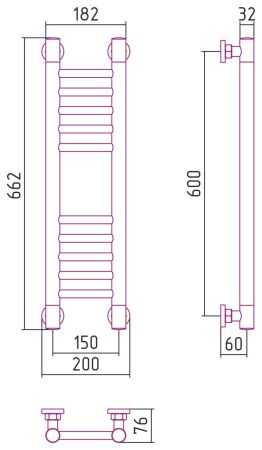 Полотенцесушитель водяной "Богема+" прямая 600х150 (Состаренная БРОНЗА), артикул 05-0220-6015