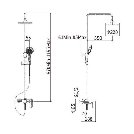 Душевая система FASHUN A2451-7, хром/черный, артикул A2451-7