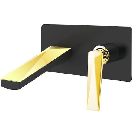 Смеситель для умывальника из стены ЧЕРНЫЙ+ЗОЛОТО, артикул 385-B