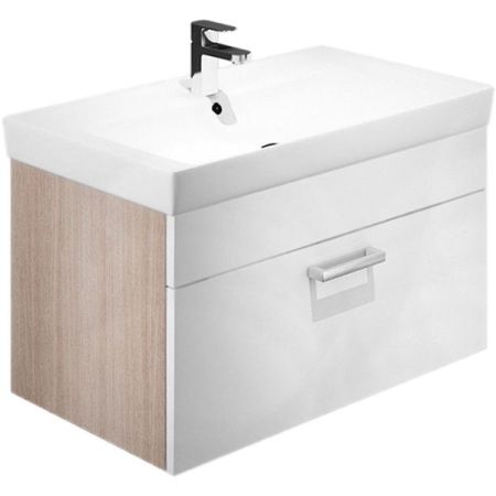 Тумба с раковиной Iddis Mirro 80 подвесная Белая Светлое дерево