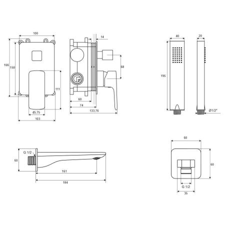 Система для ванны скрытого монтажа EXCELLENT Keria AREX.SET.2025CR (хром)