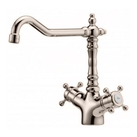 HUBER Victorian Смеситель термостатический двухвентильный для раковины на 1 отверстие с донным клапаном и поворотным изливом, цвет никель матовый