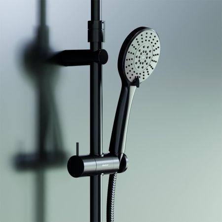 977730300 ДС Jupiter со смесителем полкой: верхний душ, ручной душ., штанга варио, чёрная, артикул 977730300