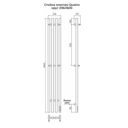 Полотенцесушитель электрический Terminus Стойка QUATRO круг 160, черный, артикул 4670078557414
