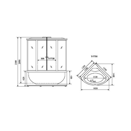 Душевая кабина (душевой бокс) Timo Lux T-7735C, 135x135x220, артикул T-7735C
