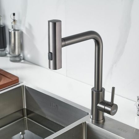 Смеситель для кухни с мультифункциональным изливом Raffine F203T, оружейная сталь, артикул F203T