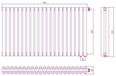 Отопительный радиатор ЭСТЕТ-00 н/ж EU50 500х945 / 21 сек (Матовый ЧЁРНЫЙ), артикул 31-0322-5021