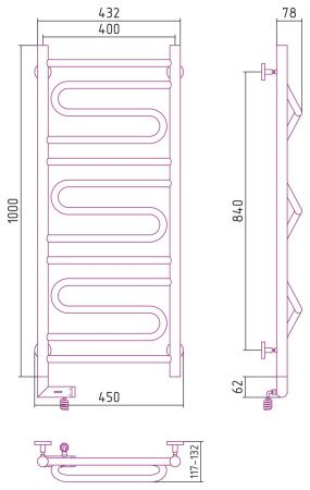 Полотенцесушитель электрический "ЭЛЕГИЯ 2.0" 1000х400 / МЭМ левый (Без покрытия)